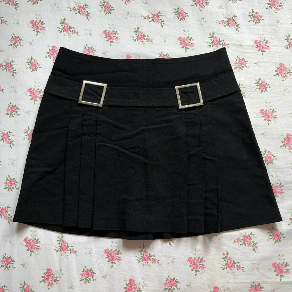 Dynamite Black Mini Skirt with Buckle Accents